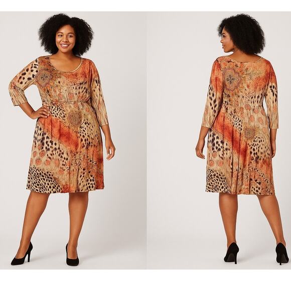 Fresh of LA Plus Size 3X A-Line Animal & Paisley Print Dress - Picture 1 of 5